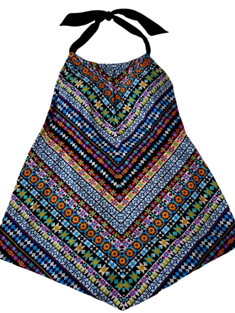 Aqua Green Colorful Geometric Halter Swim Top. Sz 16